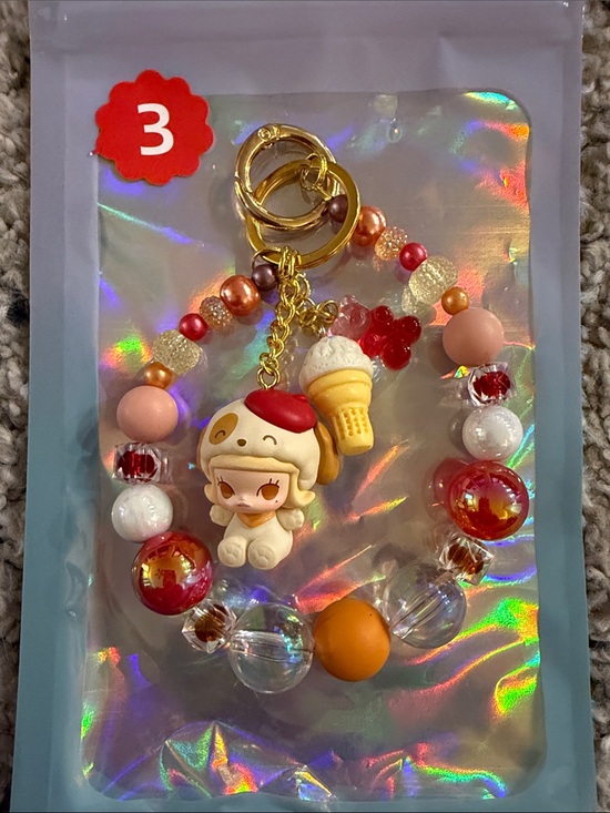 POP MART Other - Authentic Molly Popbean, DIY, Beaded Keychain with 🍦 and 🐻 Charms!